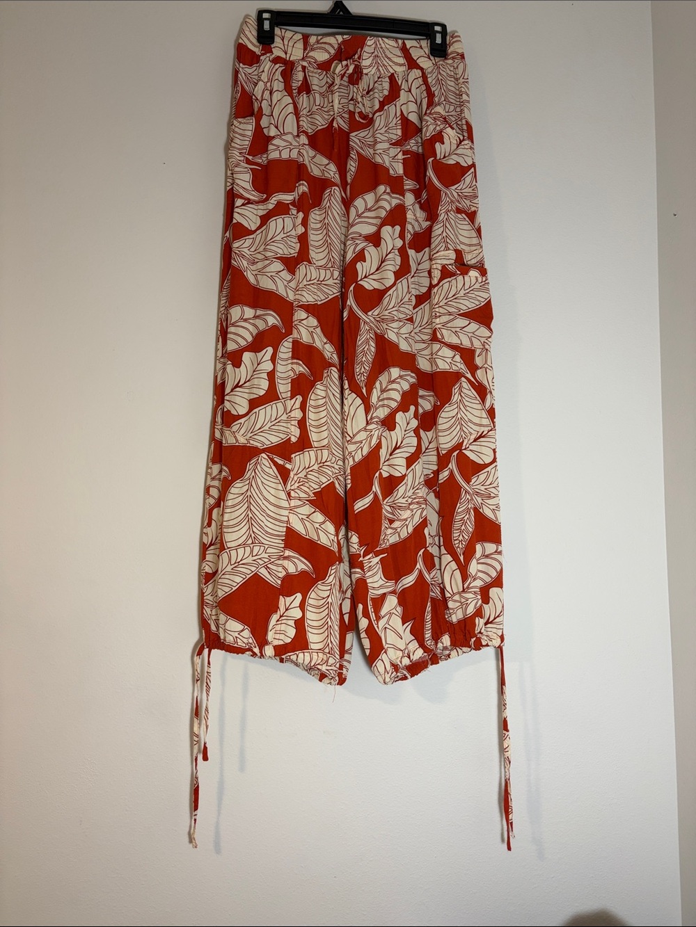BiBi Orange and Cream Tropical Print Wide-Leg Pants